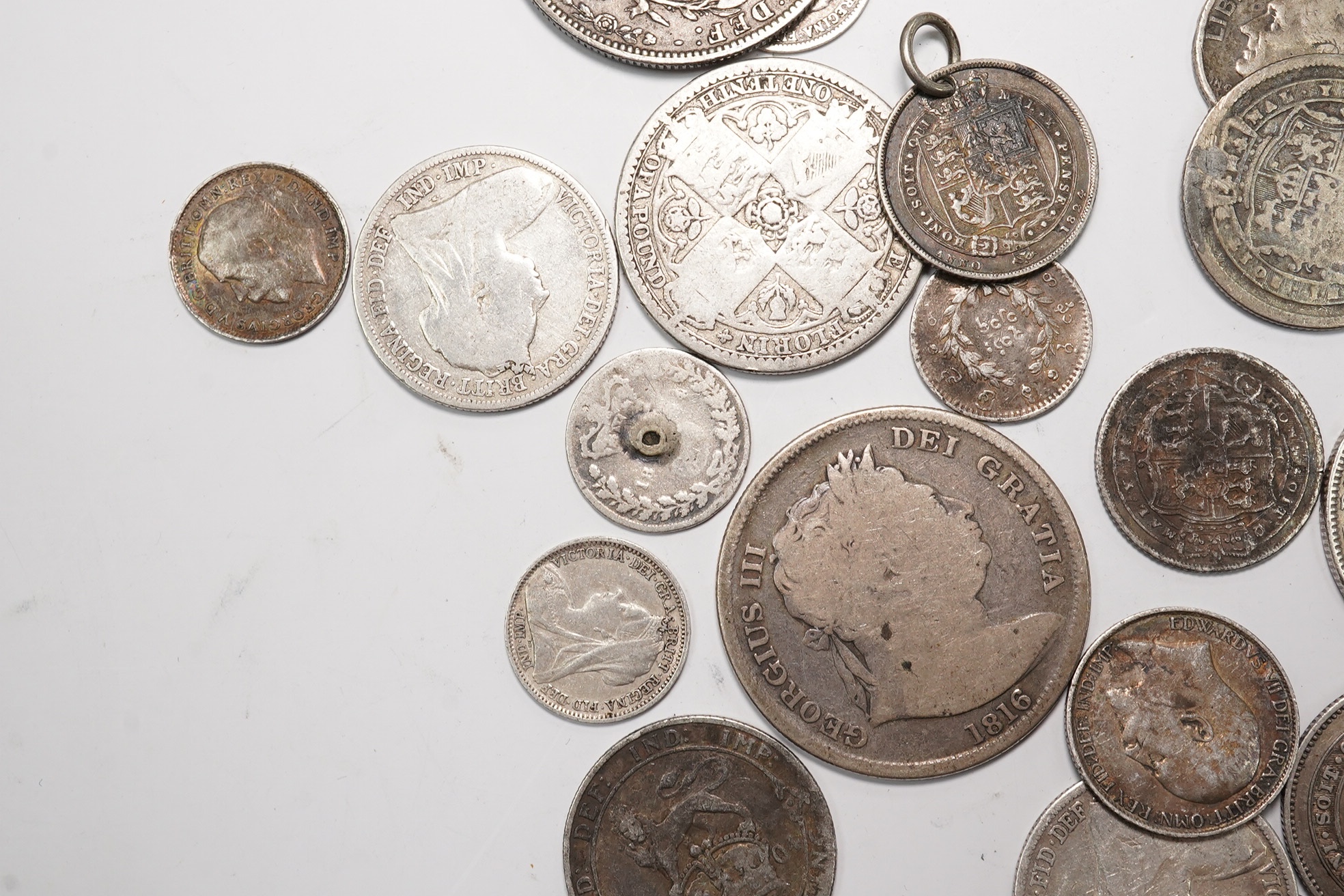 British silver coins, George III to George V, crowns to threepence